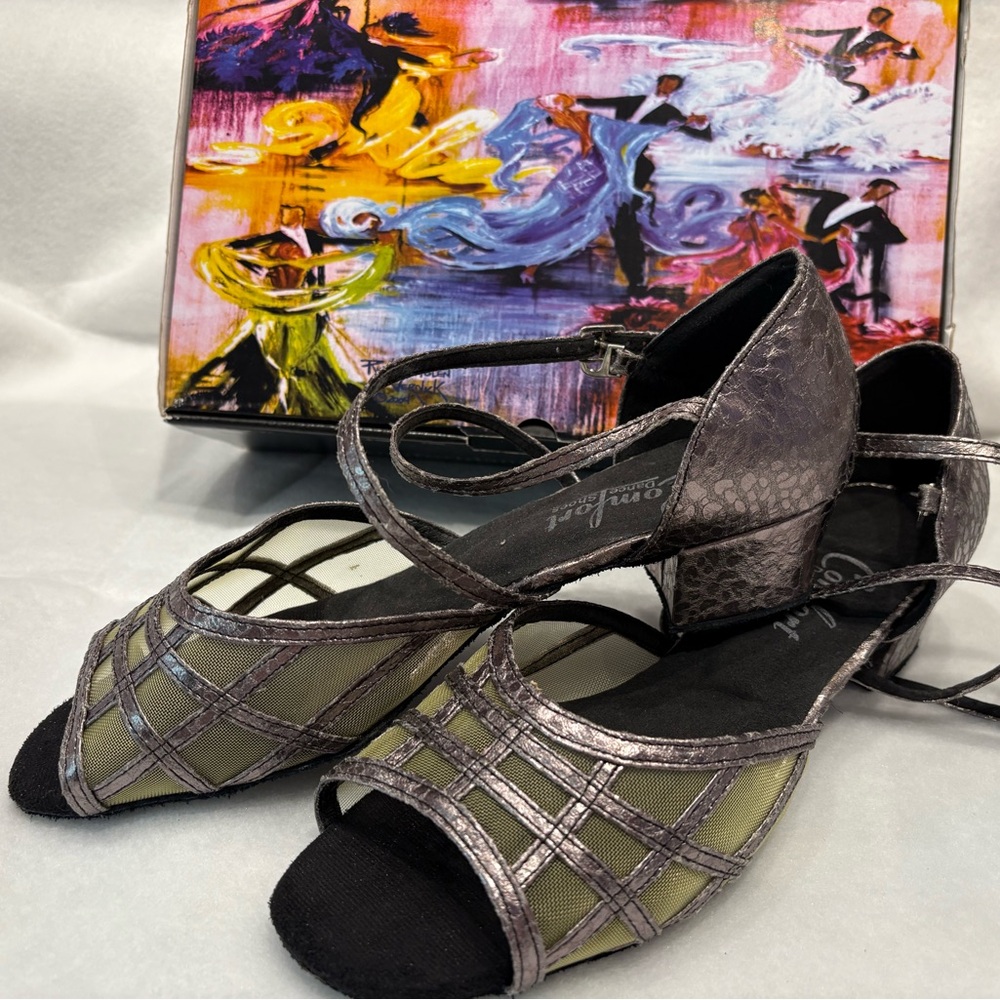 Comfort Ballroom Dance Shoes with Silver Metallic Finish